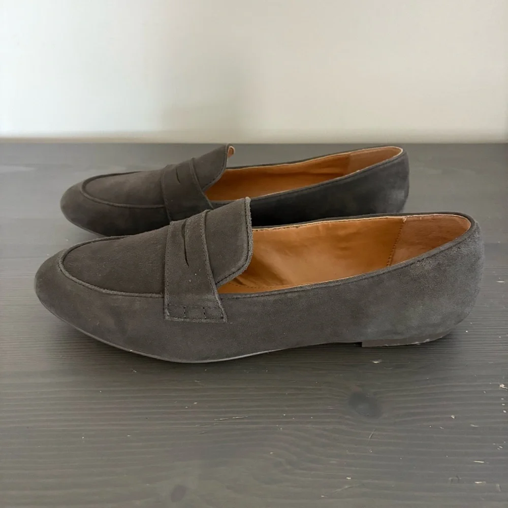 J Crew Factory‎ Suede Penny Loafers Slip On Dark Gray Flats 9.5